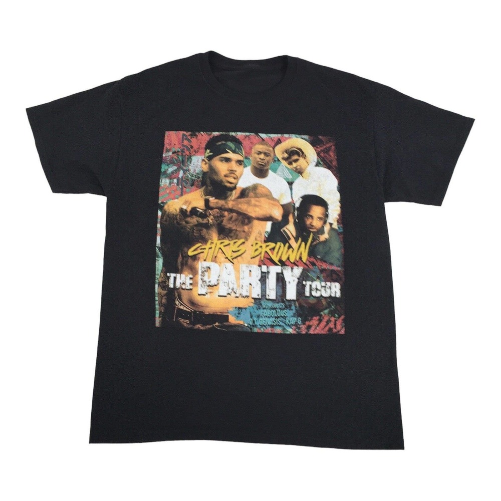 2017 Chris Brown The Party Tour Short Sleeve Graphic T-Shirt Medium Black M